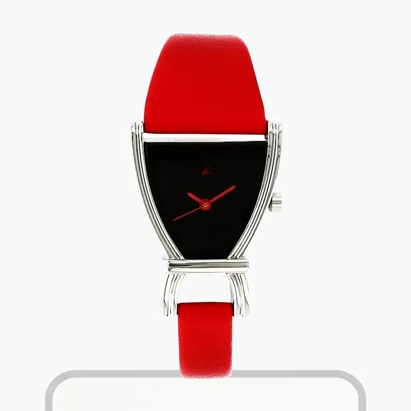 Fastrack Black Dial Red Leather Ladies Watch- 6095SL03